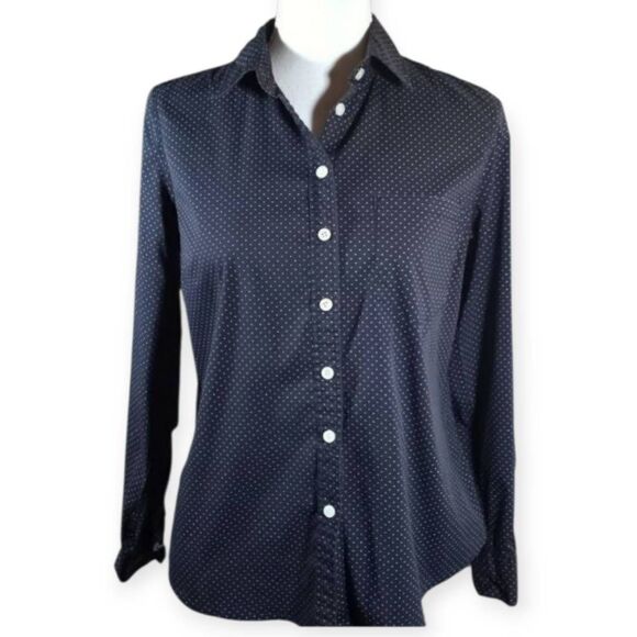 DALIA NAVY & MINT POLKA-DOT BUTTON DOWN SHIRT SZ.S EUC - Picture 1 of 5